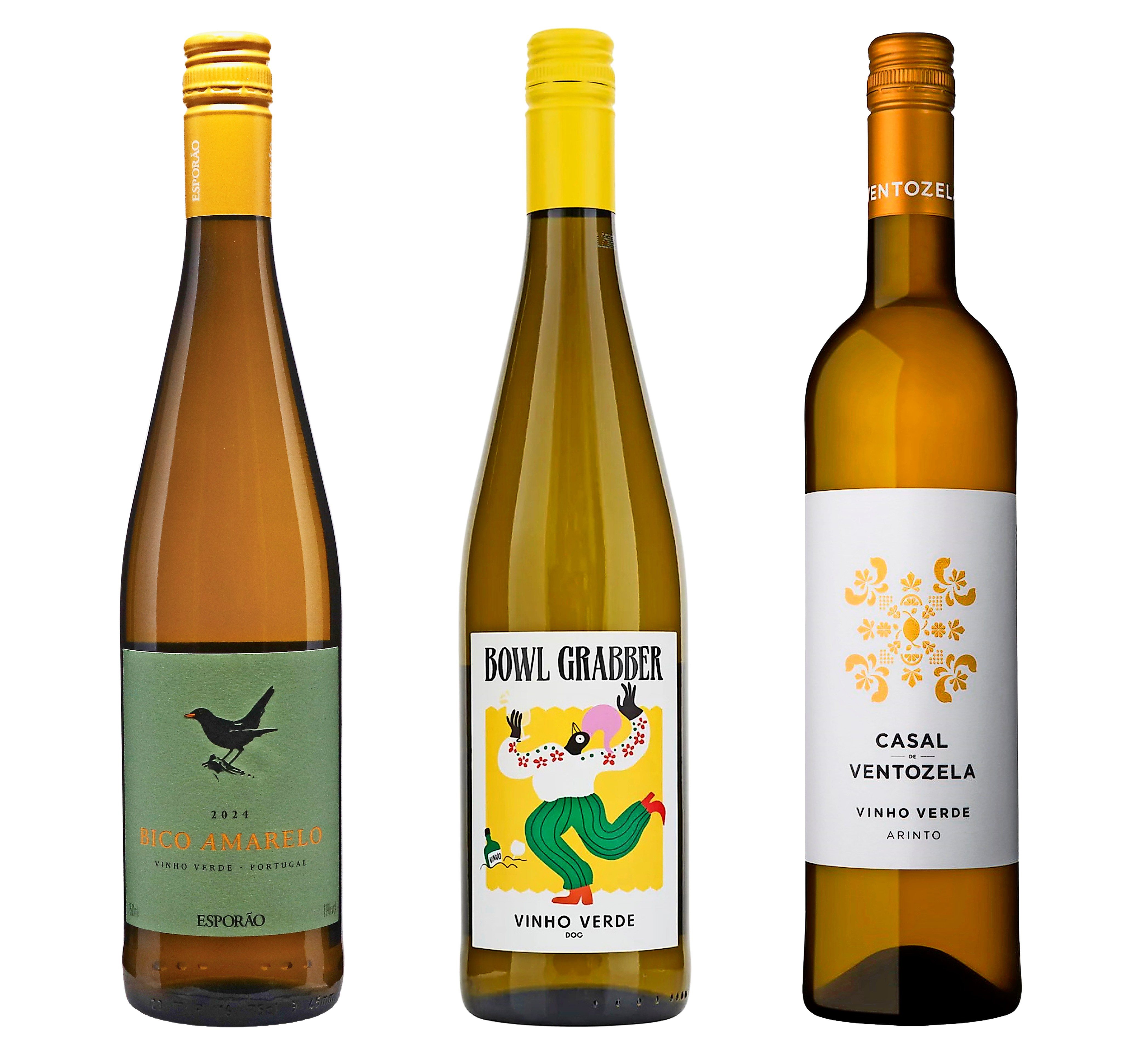 Three bottles of vinho verde.