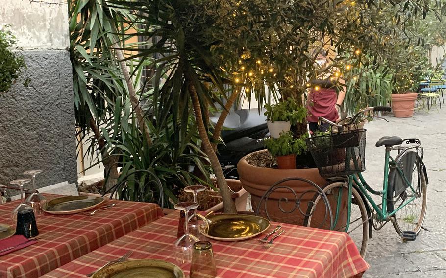 Buatta's outdoor seating area has a casual garden motif. The restaurant in Naples' Vomero neighborhood opened in 2012.