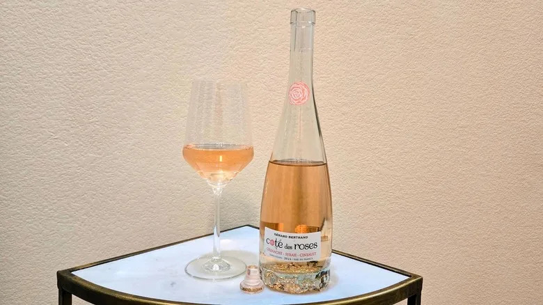 Bottle and glass of Gerard Bertrand Cote des Roses rose