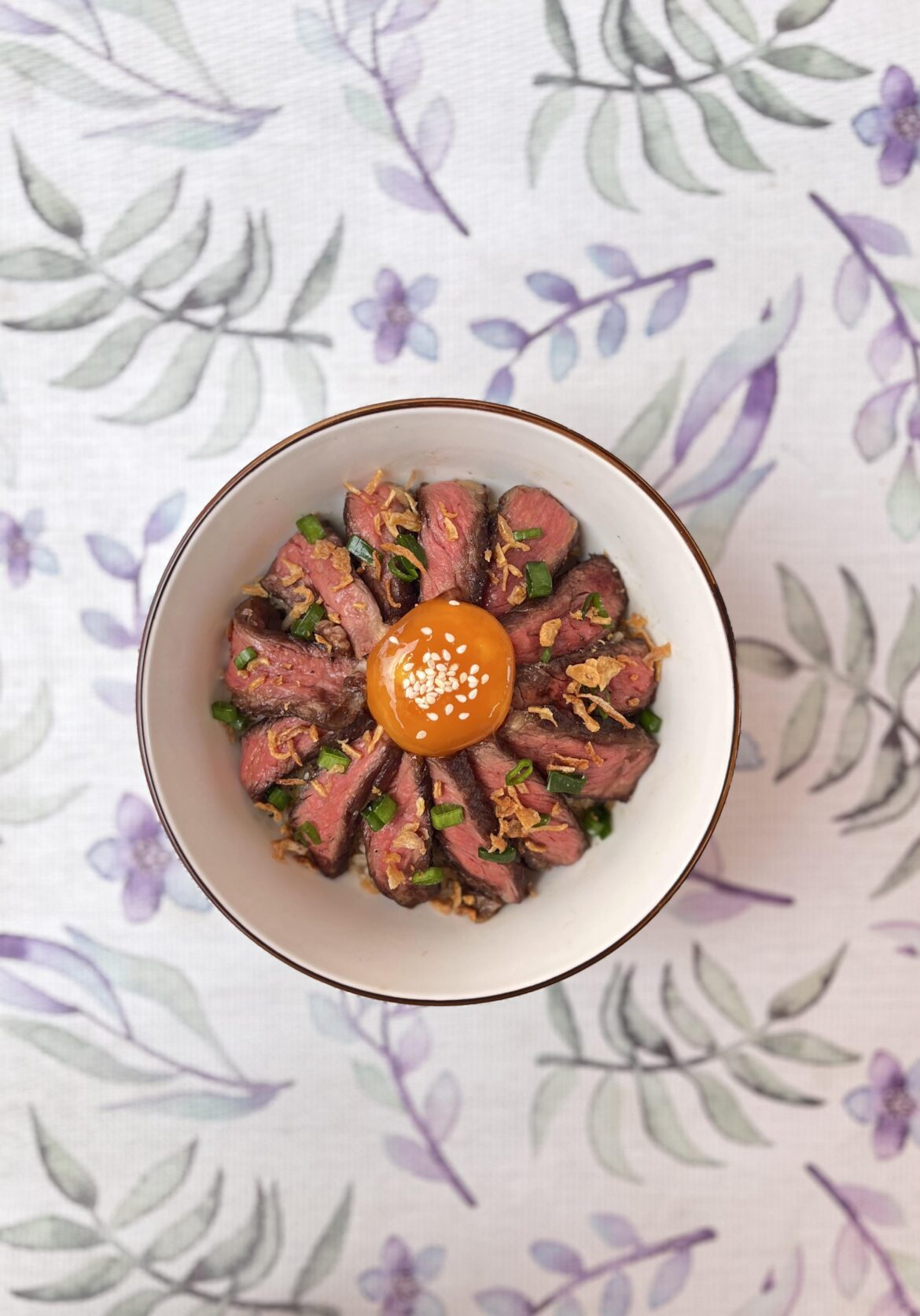 Beef steak don with soy cured egg