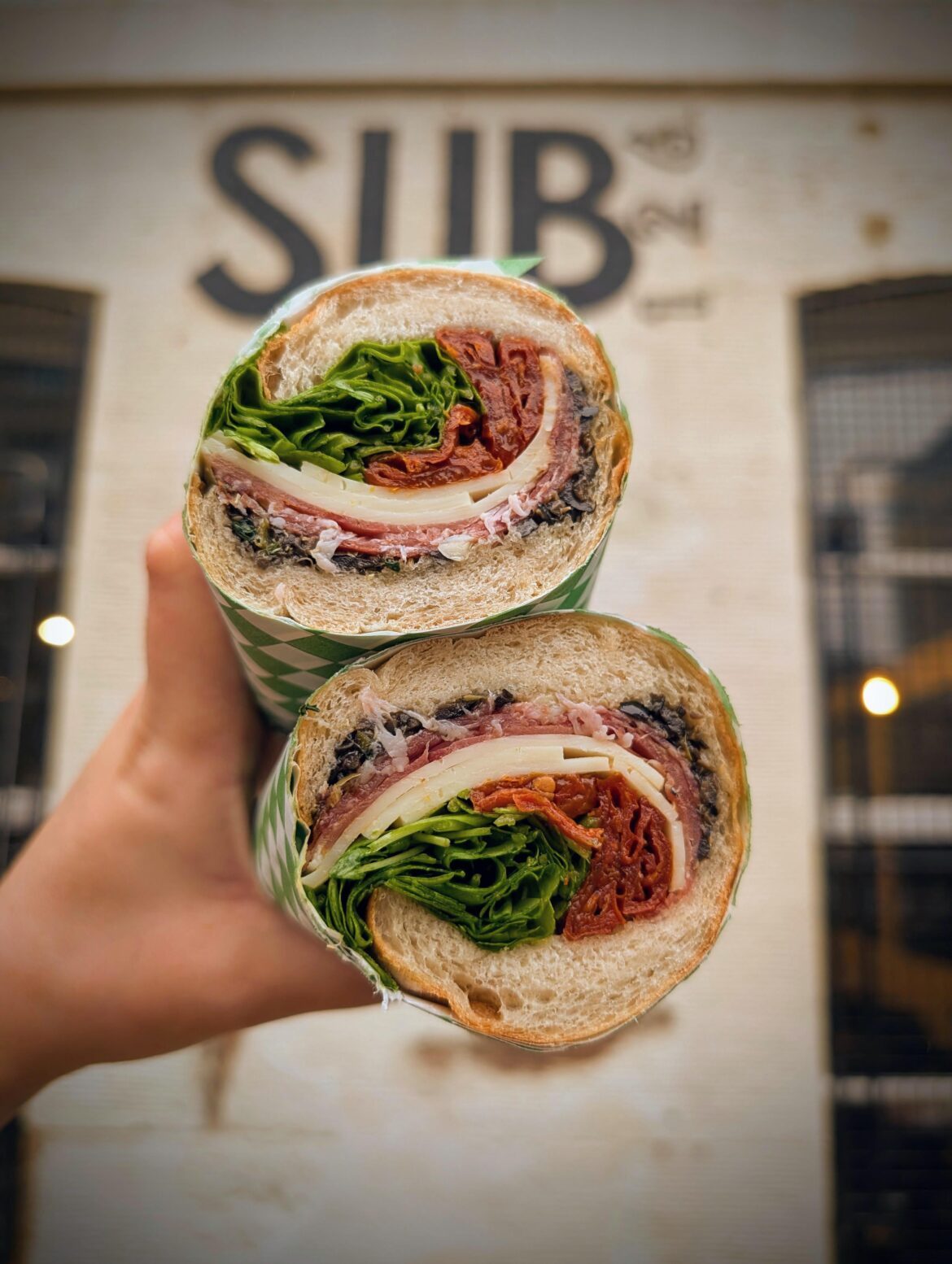 My special this week at work: Fennel salami, parma ham, olive tapenade, sun dried tomatoes and rocket.