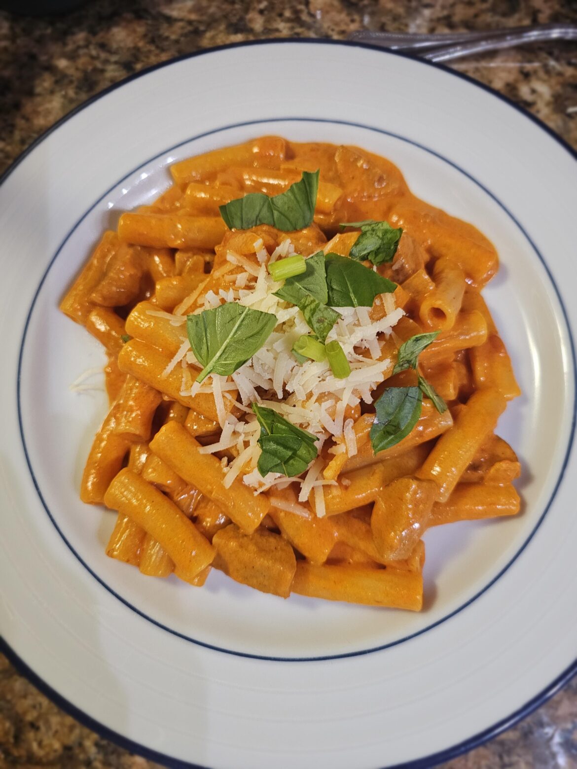 Spicy & Creamy Rigatoni with Chicken Sausage