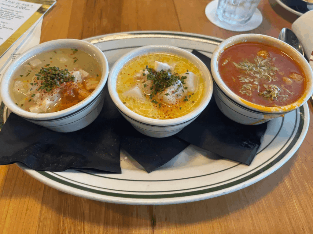 Connie and Ted’s offers three kinds of clam chowder Connie and Ted's offers three kinds of clam chowder