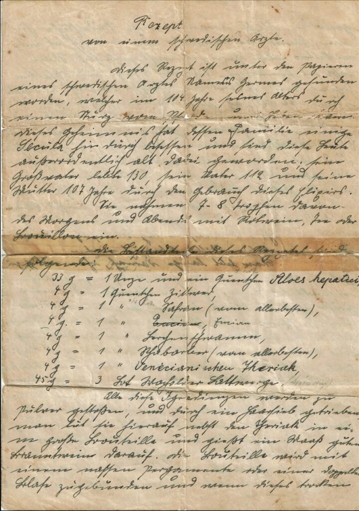 A potion for prolonged life? Germes’ recipe, a secret handwritten note from an 18th-century Swedish physician | Journal of Ethnobiology and Ethnomedicine