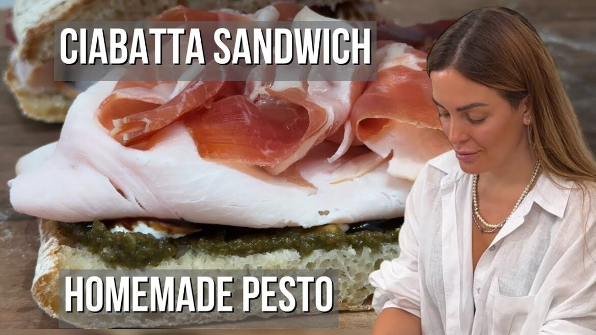 An Italian-Style Sandwich | Ciabatta with Homemade Pesto & Prosciutto + Stracciatella