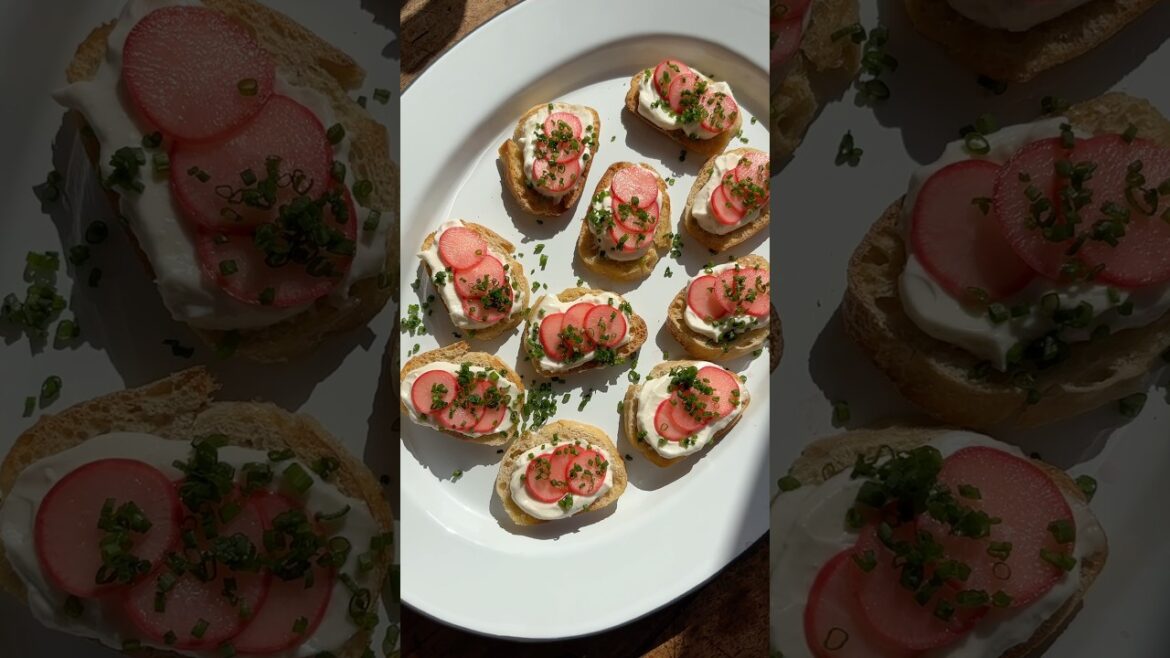 #Taramasalata #crostini with pickled radish and chives #recipe