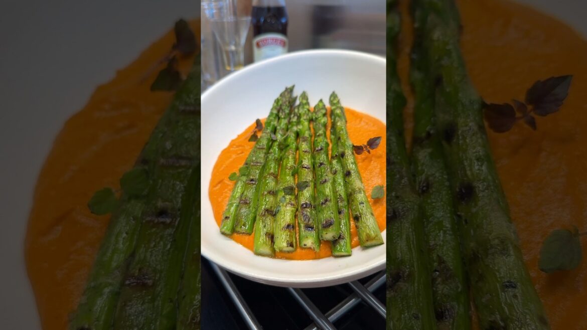 Grilled Asparagus with Romesco Sauce #sofiaafoodie #short