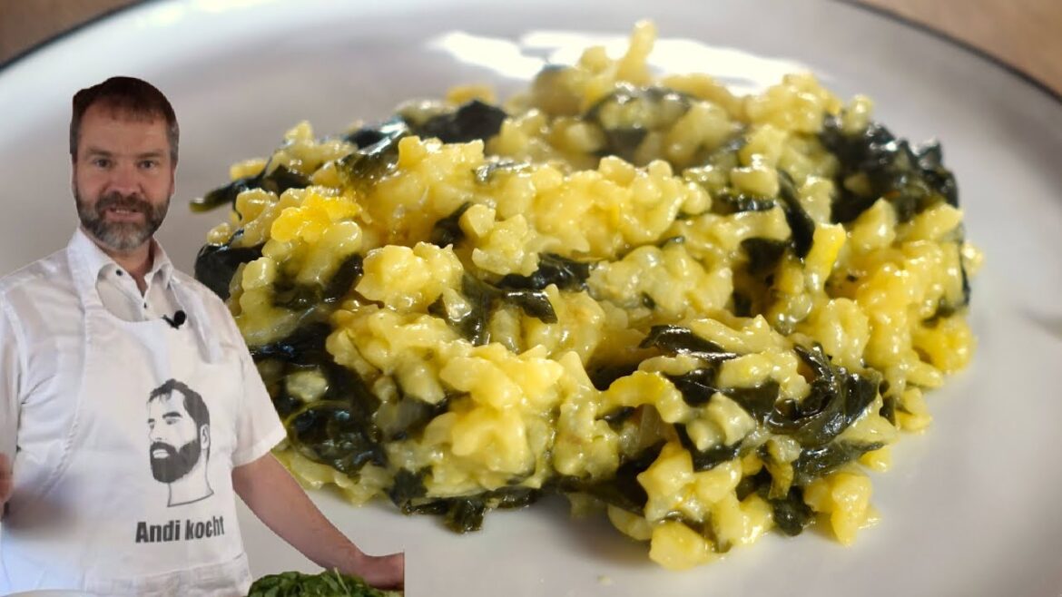 Safran-Risotto mit Spinat