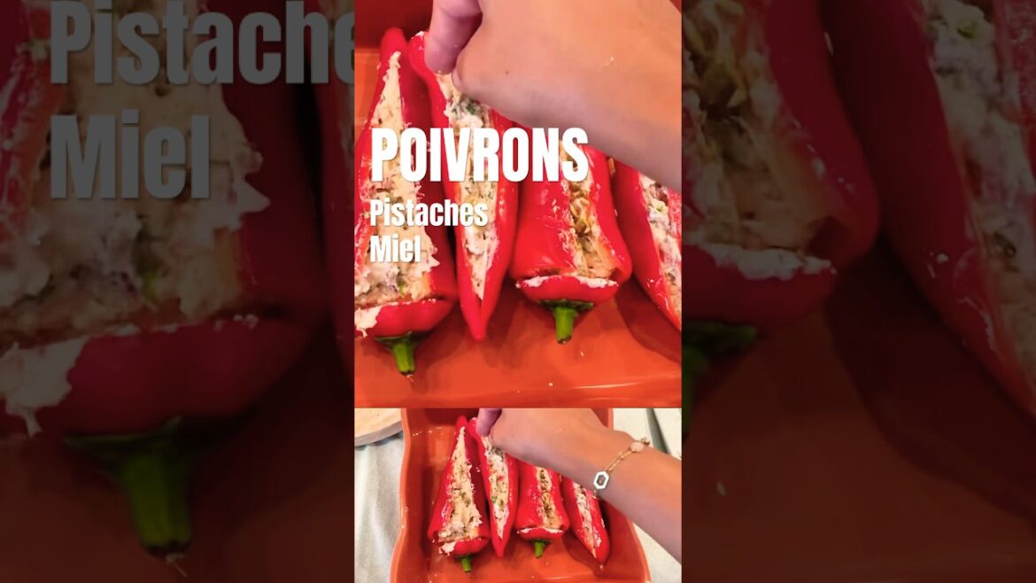 Poivrons rouges avec des Pistaches concassées - recette grecque à la fêta