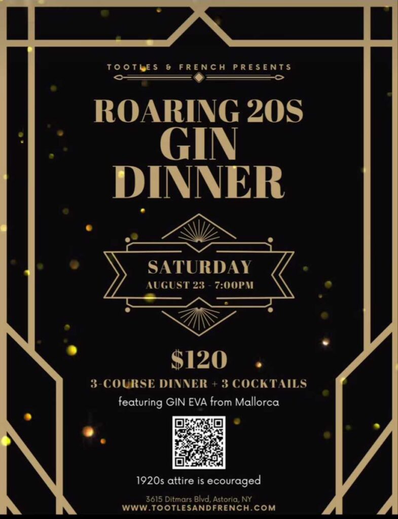 Step back in time for a roaring ’20s Gin Dinner at Tootles and French in Astoria – QNS Step back in time for a roaring ’20s Gin Dinner at Tootles and French in Astoria – QNS