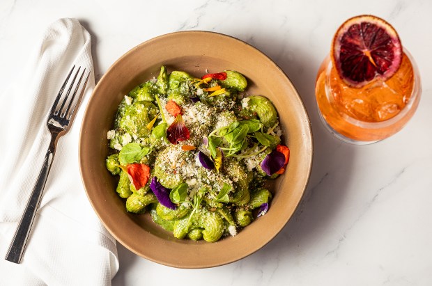 Lumache al Pesto with spring pea pesto, morel mushrooms and aged parmesan from Stella Wednesday, March 26, 2025 in Kenwood. (John Burgess / Press Democrat)