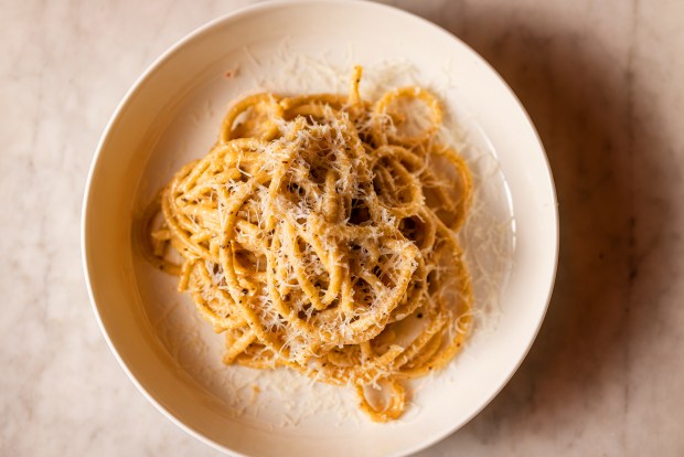 Caccio e Pepe with bucatini, seven peppers and pecorino from the Golden Bear Station Thursday, Jan. 11, 2023, on Highway 12 in Kenwood. (John Burgess / The Press Democrat)