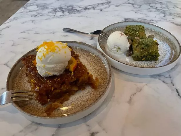 The baklava and Portokalopita, both served with ice cream 