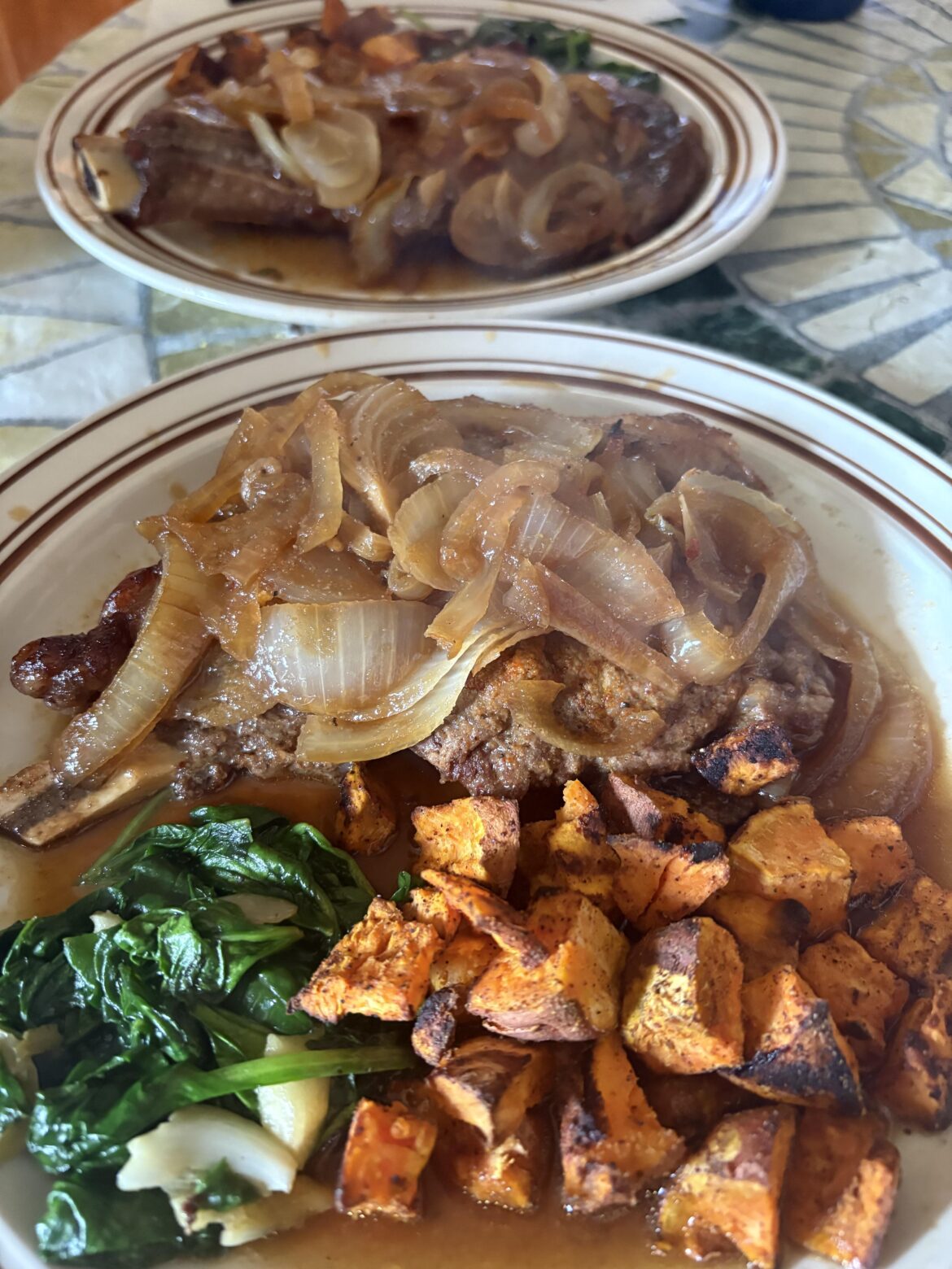 Baked steaks with not enough onions