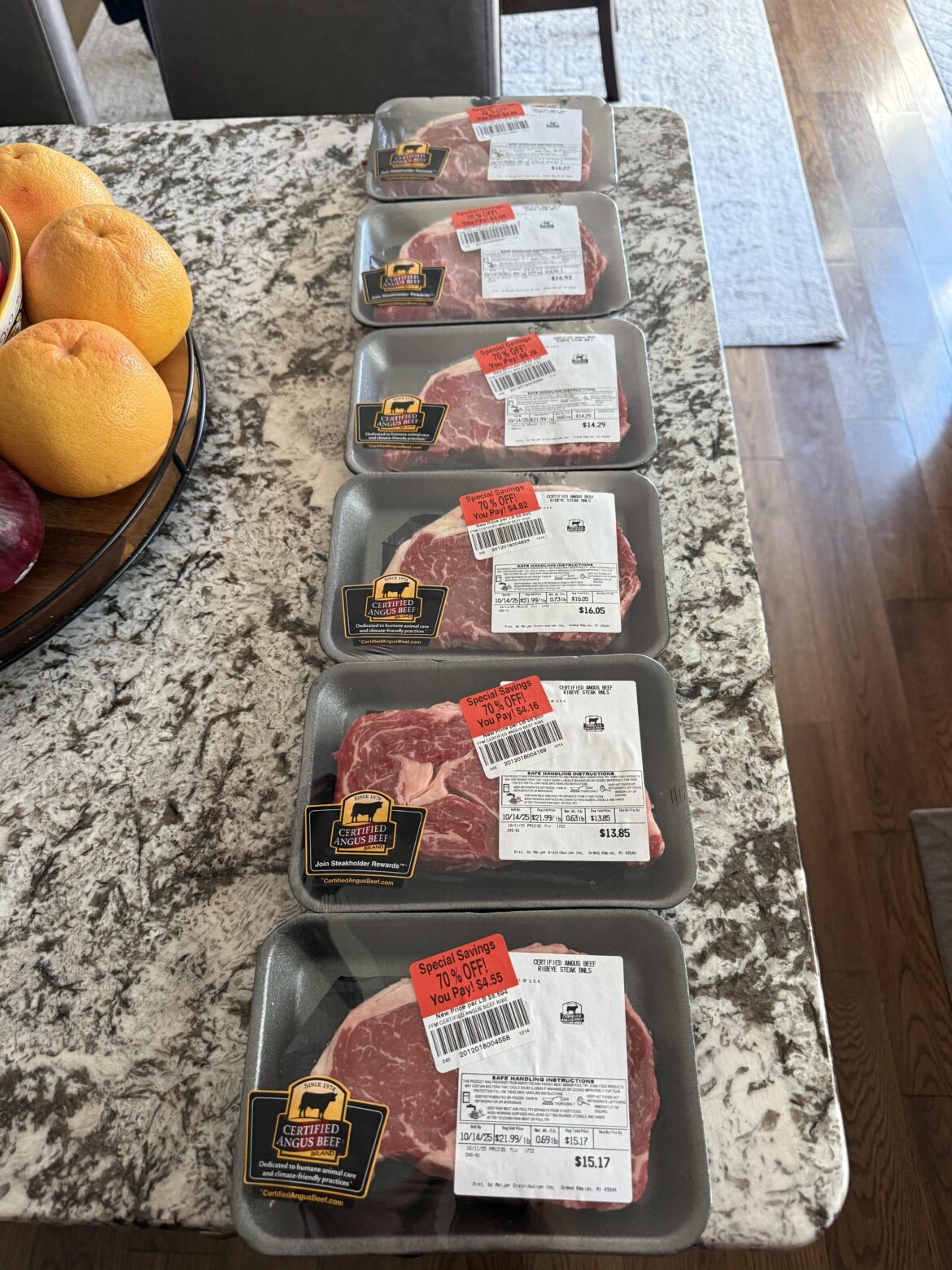 Got $93 worth of ribeye for $28 today. Nothing better than catching a mark down right when it gets put out