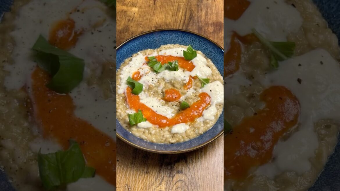 Risotto with Eggplant, Tomato Sauce & Parmesan Cream #food #cooking #recipe