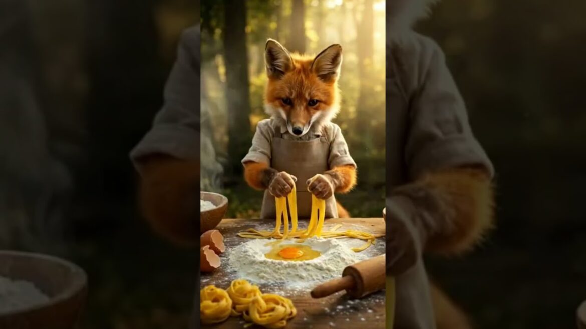 Spaghetti Bolognese in the Forest #fox  #forest #cute #cooking #spaghetti #shorts #shortvideo