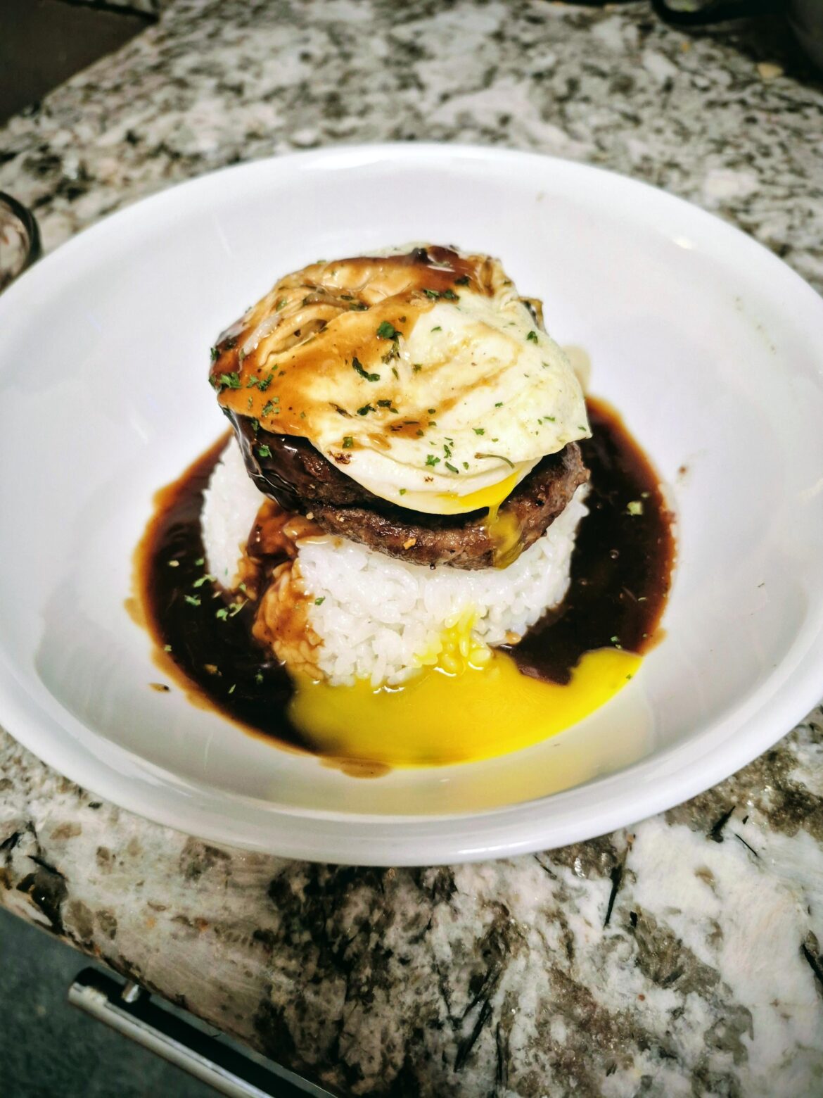Loco moco minus mac salad