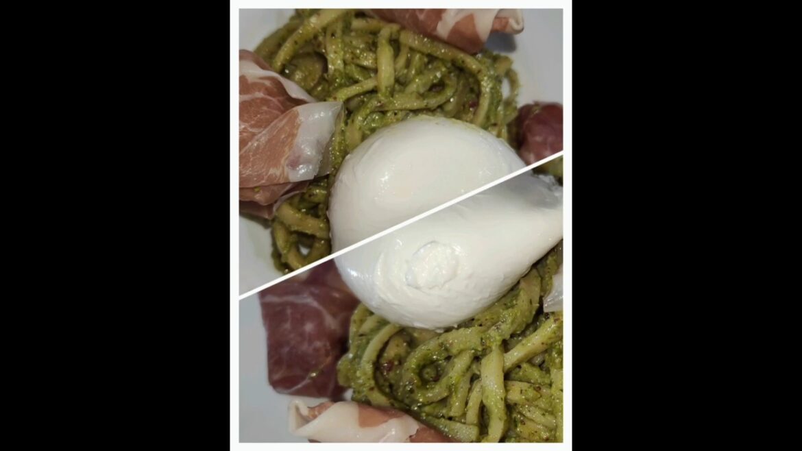 Scialatielli al Pesto con Crudo e Mozzarella #pasta #padta #pesto #crudo #prosciutto #mozzarella