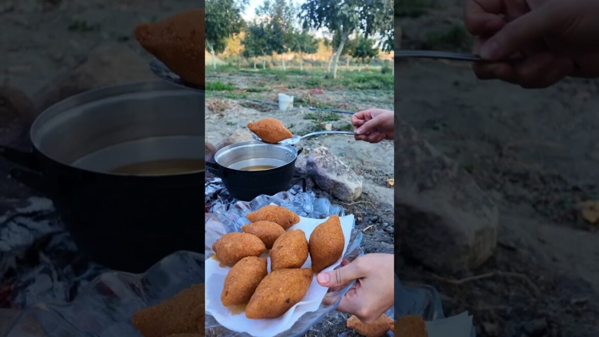 Stuffed Kibbeh Recipe | Crispy Fried Meatballs over Wood Fire #openfirecooking #meatball #bbq #meat