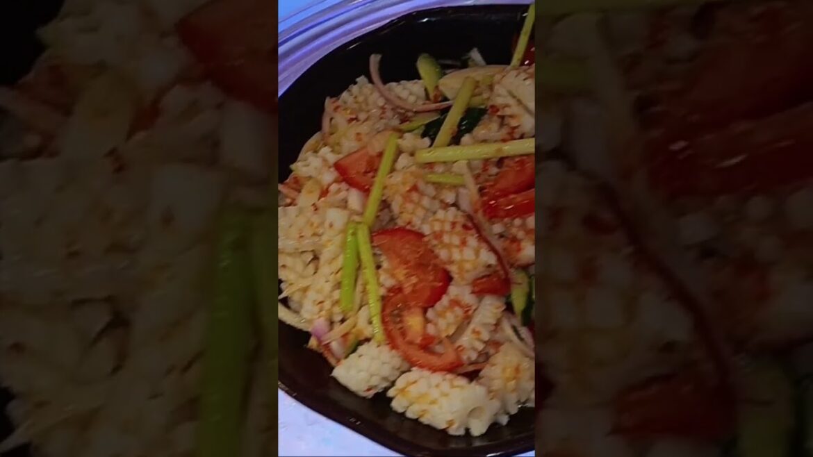 Mediterranean Barley Salad, Thai-style Squid Salad, Nachos, and Vegetable Salad for Cocktails