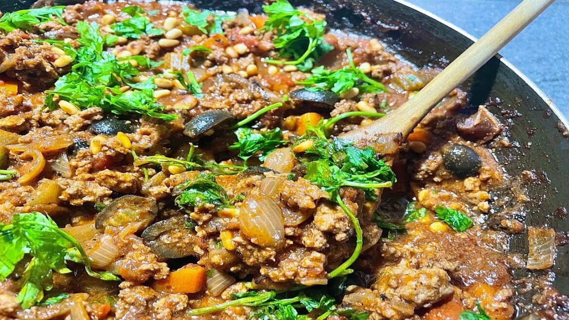 Moroccan Lamb Bolognese | Rich Harissa Pasta with Dates, Olives & Toasted Pine Nuts