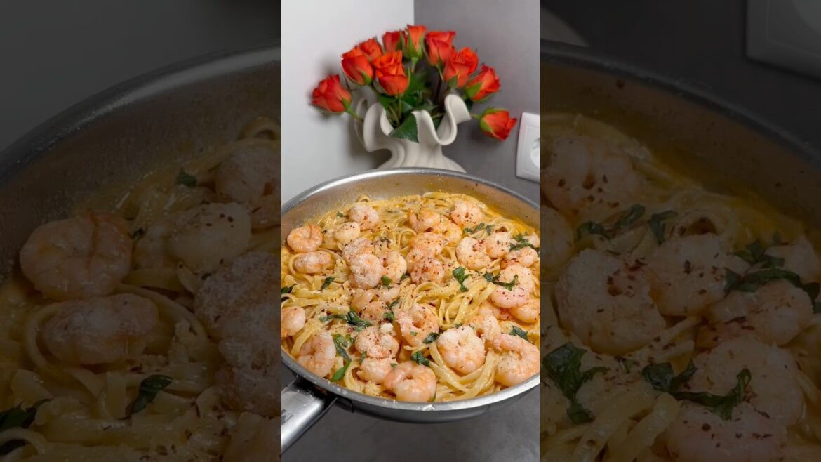 Cremige Pasta mit Pesto Rosso & Garnelen #pastalover #shrimp #pesto #easyrecipe #fy