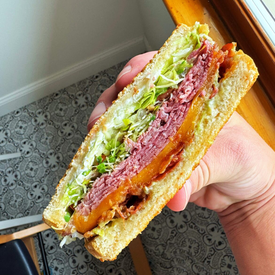 Pastrami deli club on sourdough