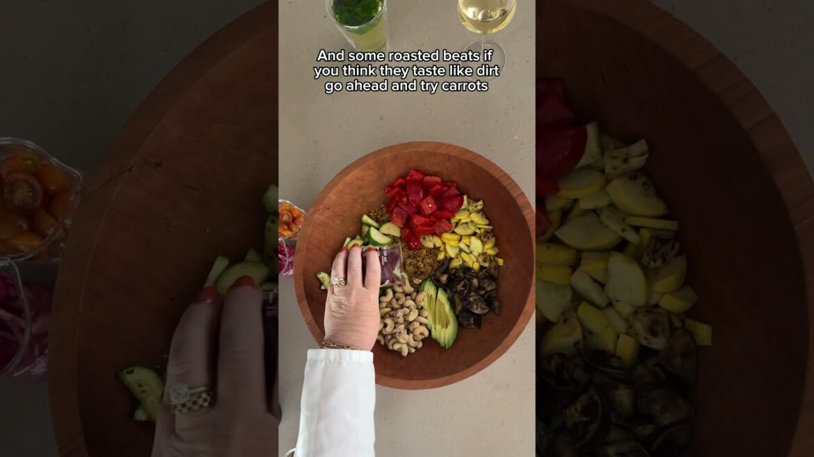 Warm, hearty, and full of flavor roasted vegetable and couscous salad with goat cheese and chutney.