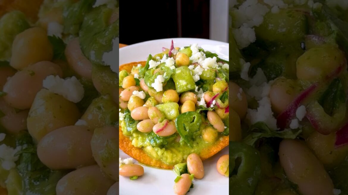 Chickpea and White Bean Salad Tostada Recipe #shorts