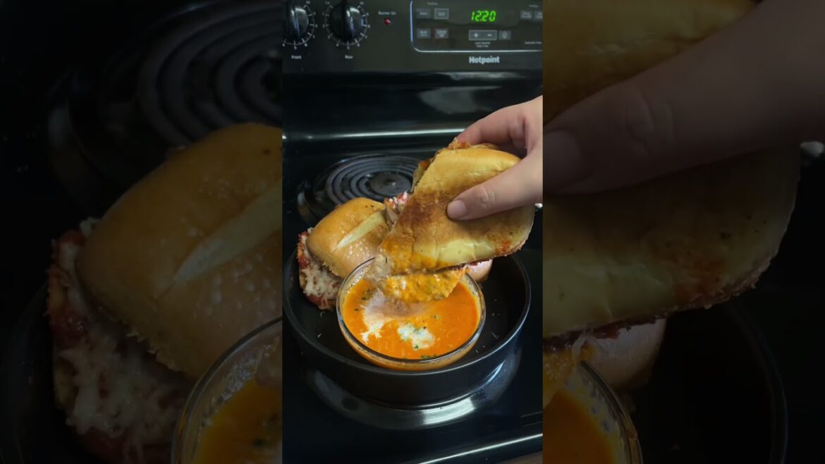 Creamy roasted red pepper soup with chicken parmesan sandwhiches #shorts Creamy roasted red pepper soup with chicken parmesan sandwhiches #shorts