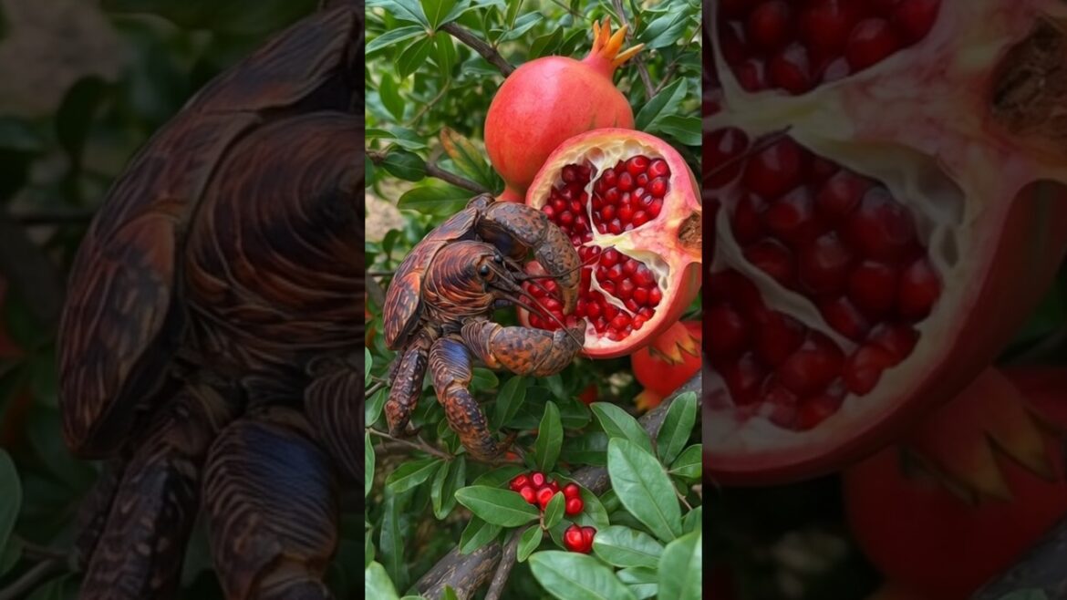 The smart coconut crab is perfectly removing pomegranate #coconutcrab #pomegranate