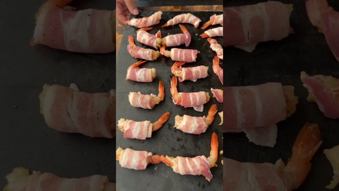 Bacon wrapped shrimp with cilantro like crema #recipe #recipeideas #recipesforyou#recipetutorial