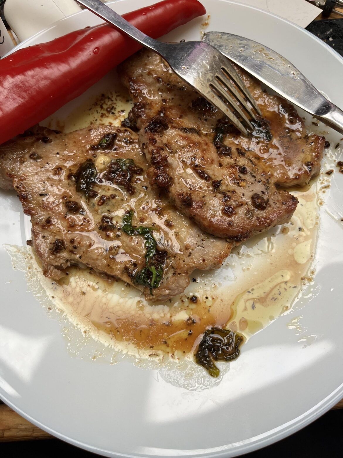 blue cheese pork collar made after 6 beers. genuinely the juiciest thing i’ve ever made