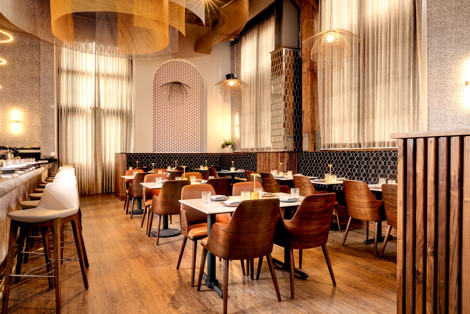 Food and interior photos of Mediterranean restaurant Alora in San Francisco.