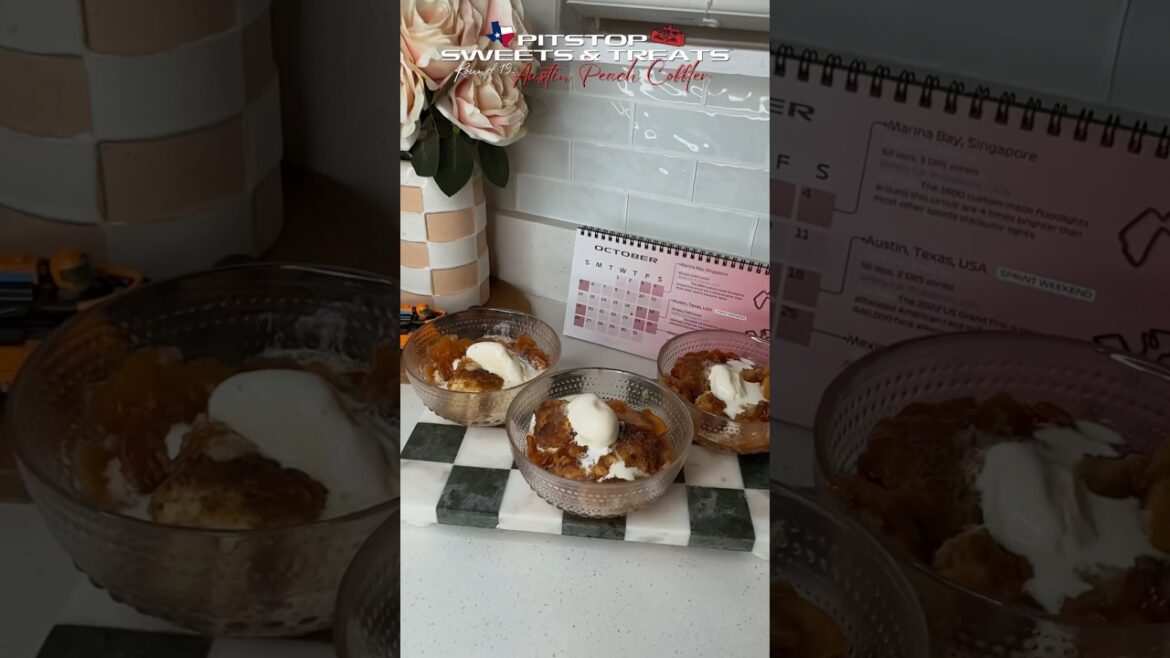 South Delicacy: Peach Cobbler  | Pit Stop Sweets & Treats #usgp #austingp #peachcobbler #f1 #recipe