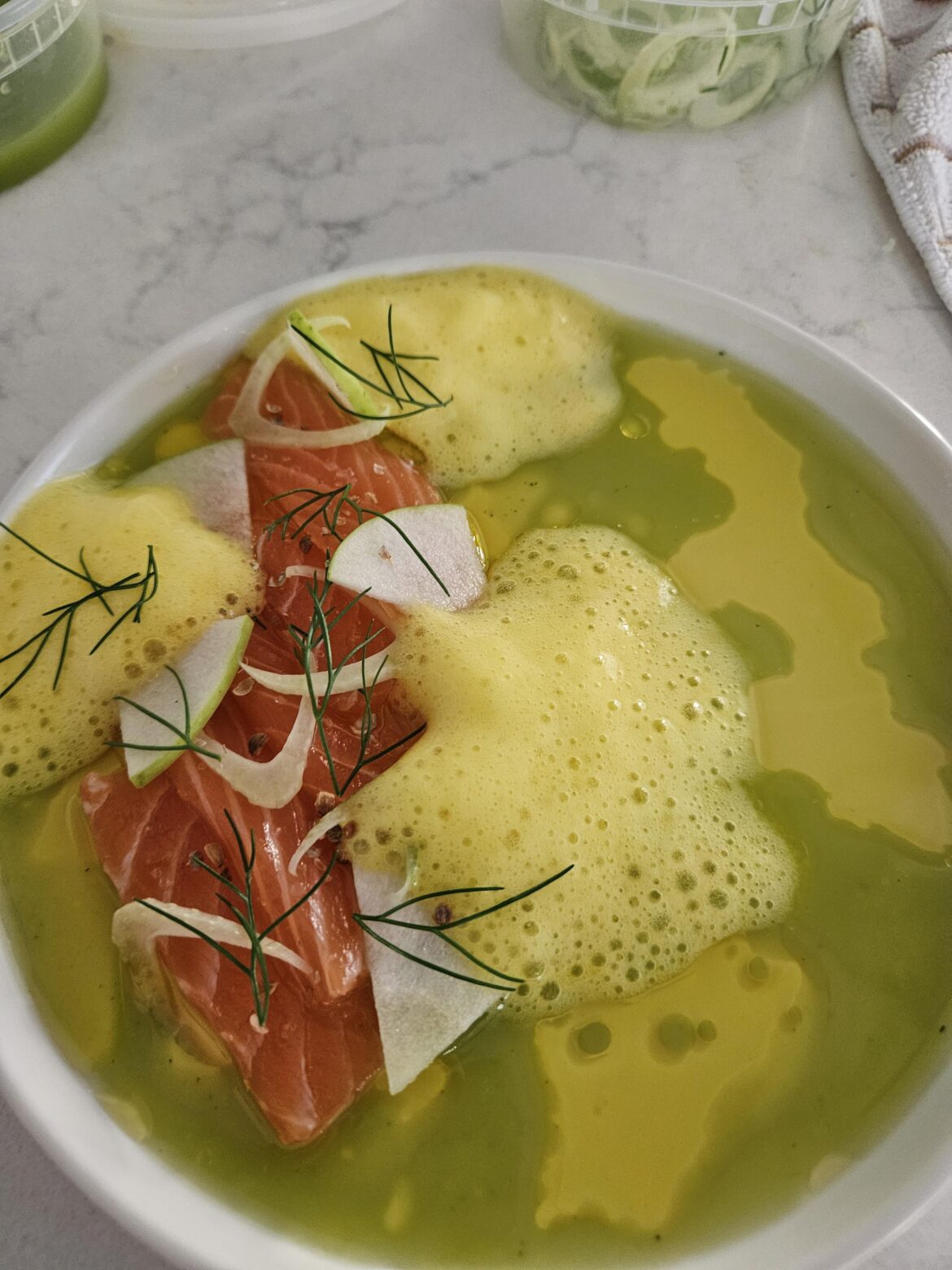 Salmon, fennel, granny smith, safron