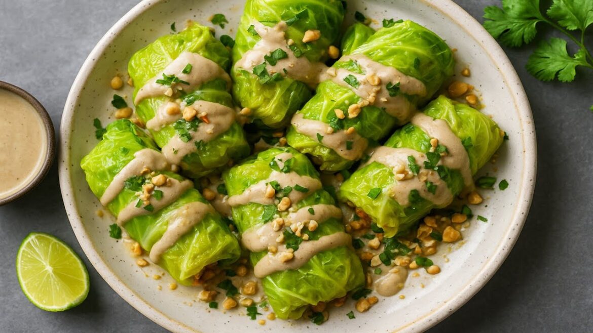 Lets make Thai Cabbage Rolls with Tahini Dressing Lets make Thai Cabbage Rolls with Tahini Dressing