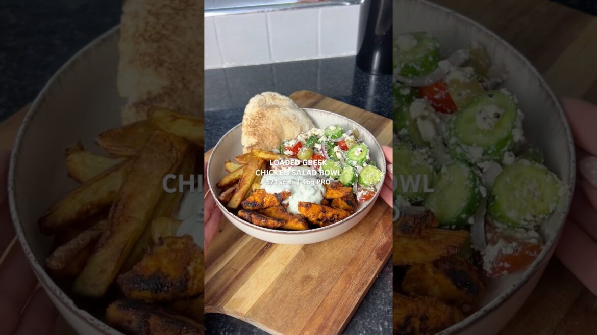 LOADED GREEK CHICKEN SALAD BOWL #greekchicken #saladbowl #loadedfries #chickengyro #highprotein