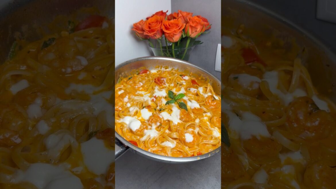 Cremige Garnelenpasta mit Tomaten & Mozzarella #pastalover #shrimp #garnelen #foodie #easyrecipe