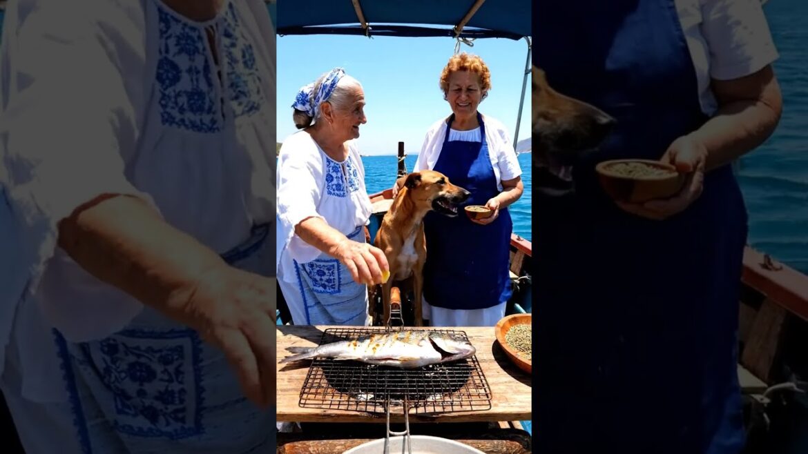 Greek Grandmas with Dog Cooking Grilled Fish on the Aegean Sea” #grandmacooks Greek Grandmas with Dog Cooking Grilled Fish on the Aegean Sea” #grandmacooks
