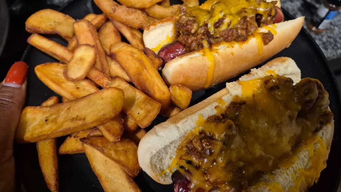 Easy beef chili dogs and fries recipe