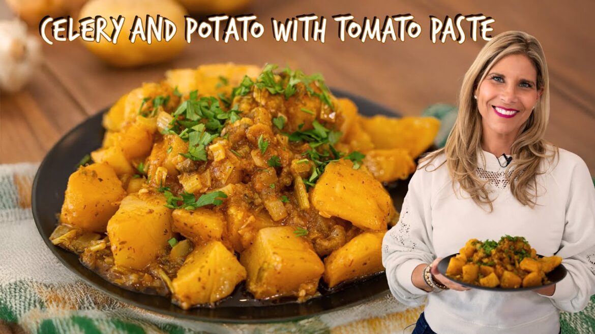 Greek Celery and Potato with Tomato Paste–Stovetop Version