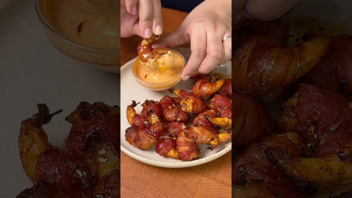 Hot honey bacon wrapped shrimp #shorts #viralvideo #cooking