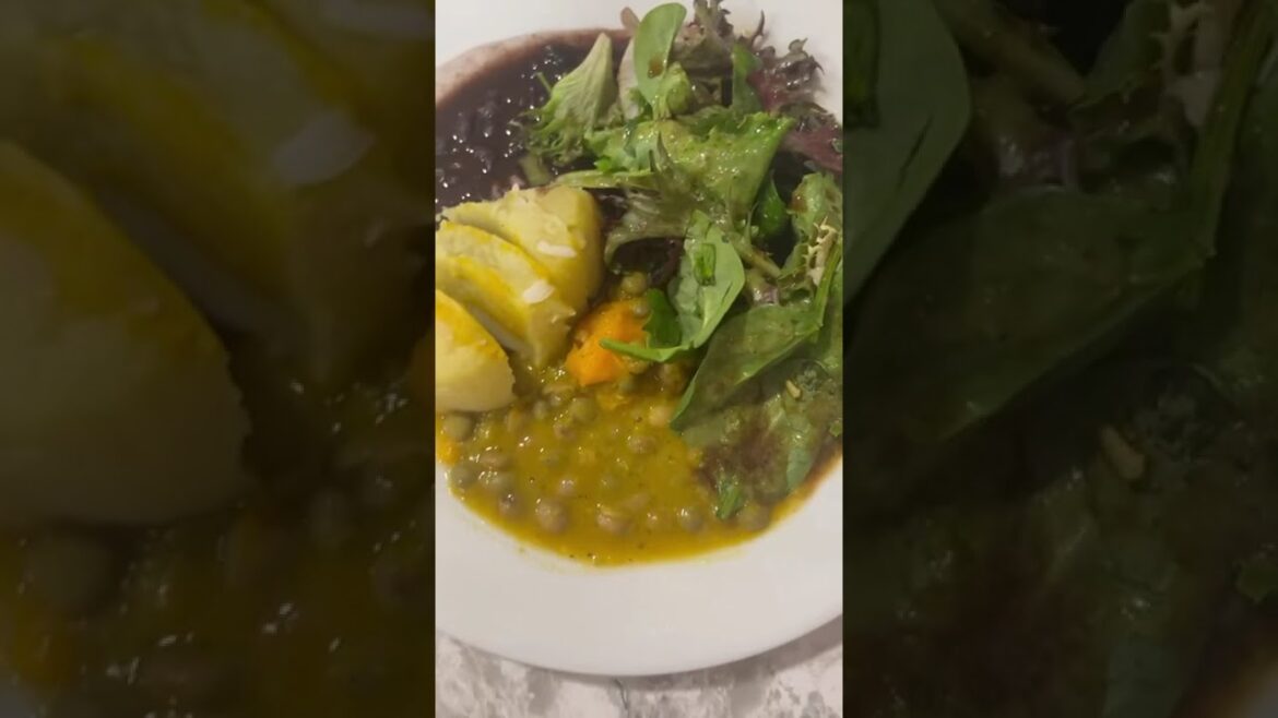 Beans & Gandules with calabaza, sweet potatoes & mixed salad make a nutritious and flavorful dish