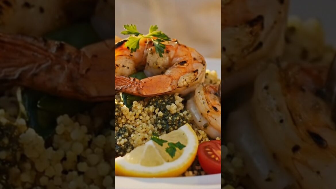 Grilled Lemon Shrimp & Pesto Couscous — Easy Summer BBQ Recipe #shorts #shortsfeed