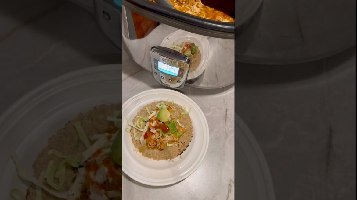 Slow Cooker Chicken Tacos for a Crowd #slowcookerrecipe #chickentacos #gamenight #recipe