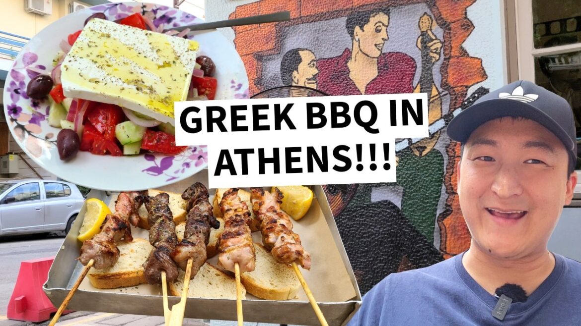 Trying GREEK BBQ in ATHENS! Souvlaki and Greek Salad!