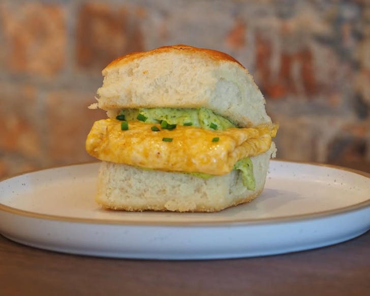The egg & cheese breakfast bun at Fitzroy Deli. 