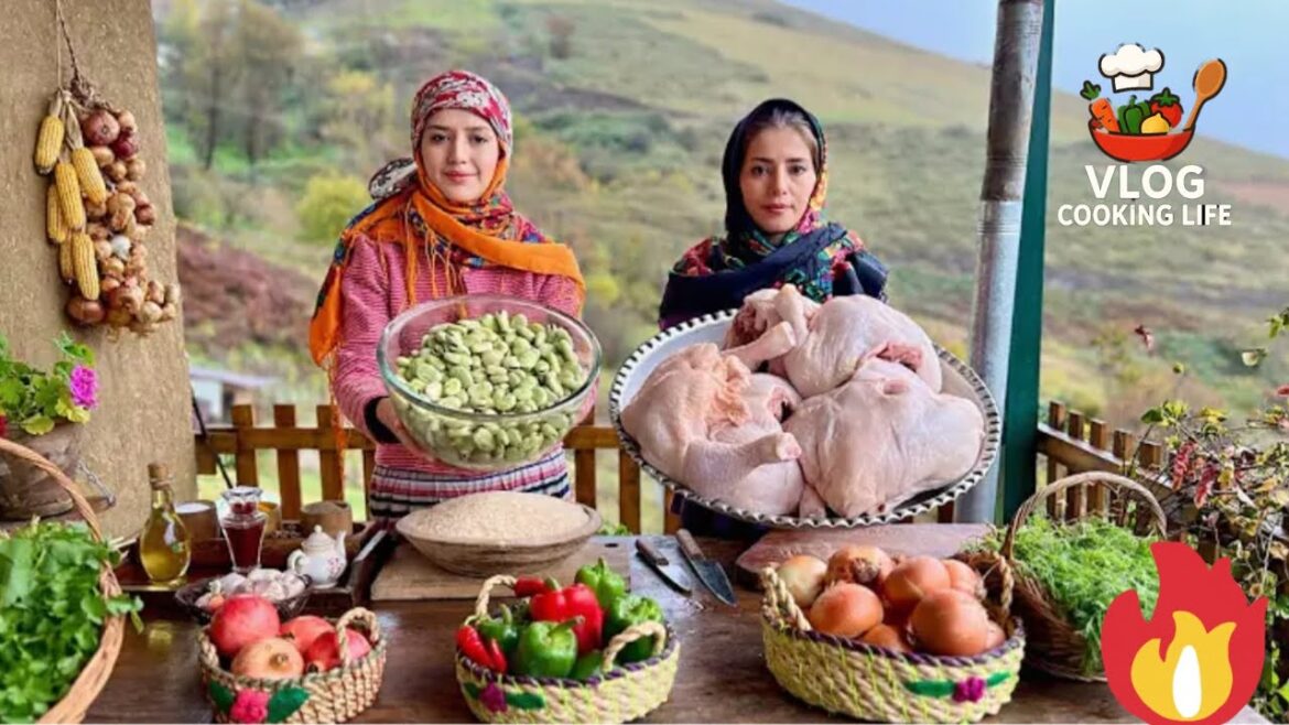 Cooking Cride Chicken with Dill Fava Bean Rice | Rainy Day in The Village | vlog cooking life